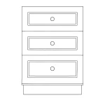 shaker 3 drawer base cabinet with AGT fronts, soft-close slides, and modern, ready-to-install design.