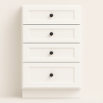 4 Drawers Base Cabinet in modern shaker design, featuring smooth-glide soft-close drawers and black knobs, set against a neutral background.