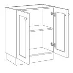white double door cabinet with flat panel doors and sleek modern finish.