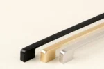 Canadian RTI Cabinets offers Stylish kitchen cabinet handles in matte black, brushed nickel, and polished chrome finishes, showcasing various design options for home decor enhancement.