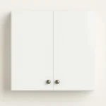 Over the Range Cabinet with double doors in high gloss white finish, designed for kitchen space above stoves, featuring modern knobs.