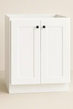 Canadian RTI Cabinets shaker doors Base double door Cabinet with drawer on top in white finish with white knobs, designed for maximizing kitchen storage solutions.