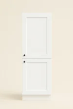 Tall 2 Door Pantry cabinet in white, showcasing a sleek design with two panel doors, ideal for kitchen storage solutions.