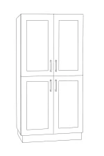 Canadian RTI Cabinets Tall double door pantry cabinet in white finish with black knobs, designed for maximizing kitchen storage solutions.