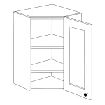 Ready to Install Wall 45-Degree Corner Cabinet in white shaker style with a single door and black knob, showcasing durable melamine construction for kitchen cabinetry.