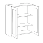 Over the Range Cabinet with double doors in high gloss white finish, designed for kitchen space optimization above stoves.