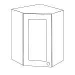 Ready to Install Wall 45-Degree Corner Cabinet in white shaker style with a single door and black knob, showcasing durable melamine construction for kitchen cabinetry.