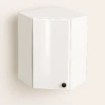 High gloss white wall cabinet with single door, designed for 45-degree corner installation, featuring a sleek modern aesthetic suitable for kitchen spaces.