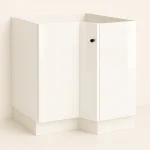 White base corner kitchen cabinet with flat high gloss door and angled design for corner installation