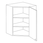 Ready to Install Wall 45-Degree Corner Cabinet in white shaker style with a single door and black knob, showcasing durable melamine construction for kitchen cabinetry.