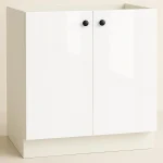 White base cabinet with two flat high gloss doors, modern minimalist design for kitchen storage