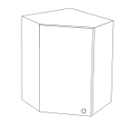 High gloss white wall cabinet with single door, designed for 45-degree corner installation, featuring a sleek modern aesthetic suitable for kitchen spaces.