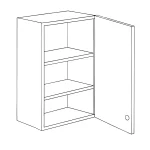 base single door cabinet in high gloss white finish, featuring right hinge, ideal for contemporary kitchen storage solutions.